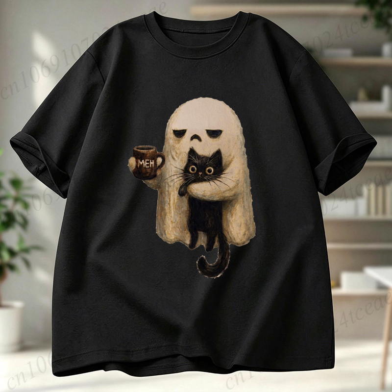 Men Accessories Aesthetic - Ghost-Cat Shirt Spooky Black Cat Esthetische