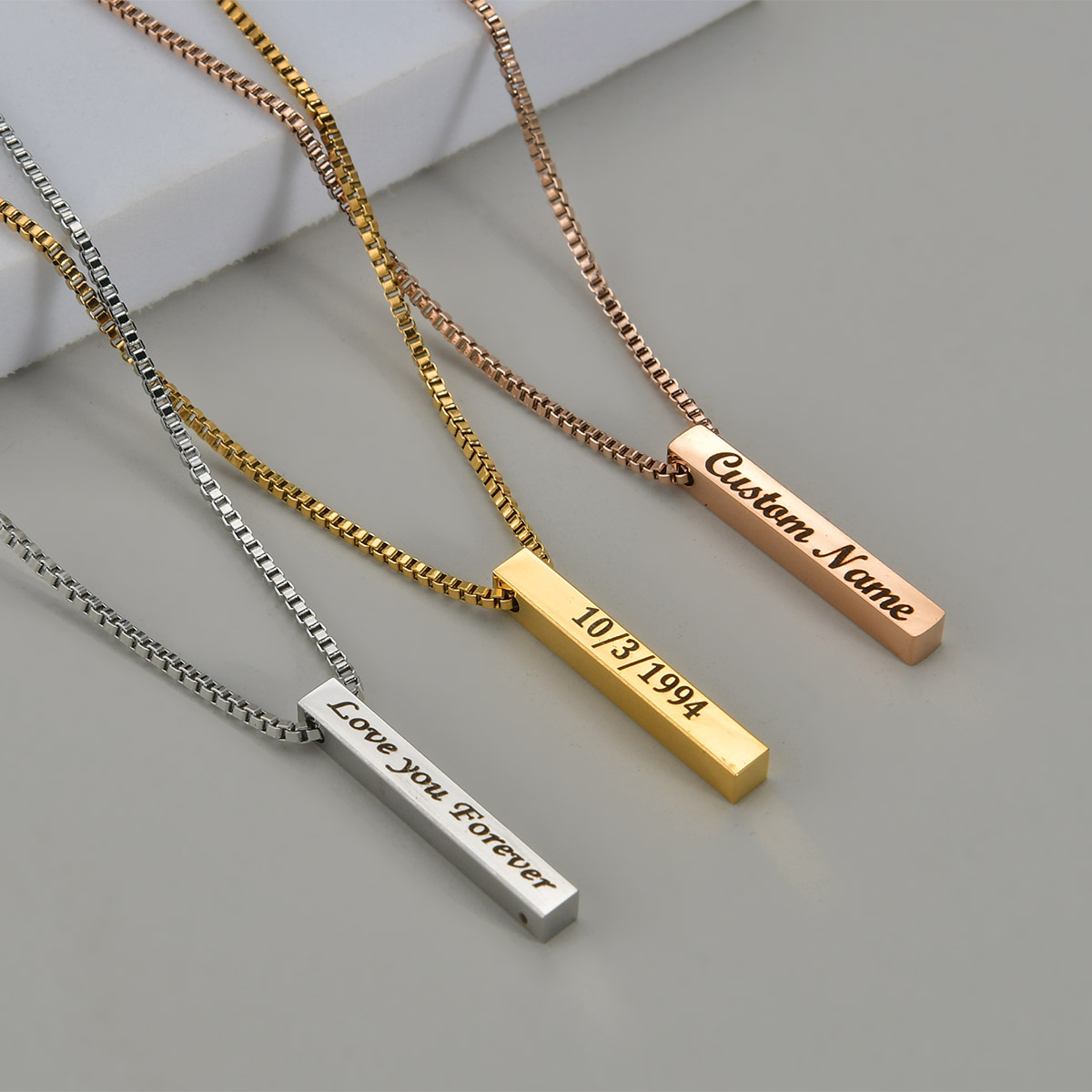 Men Accessories Gift Box - Vier Zijden Graveren Vierkante Hanger Kettingen