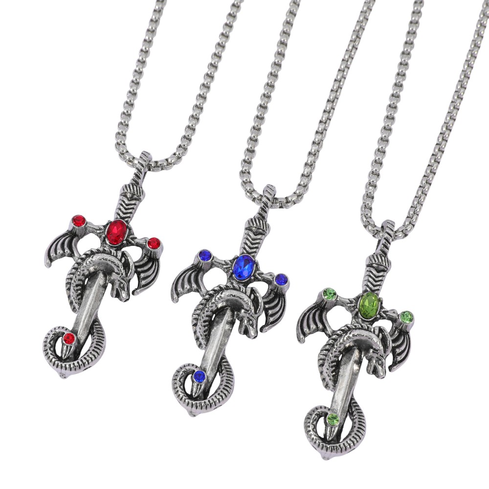 Men Accessories Necklace - Retro veelkleurige Gem Dragon Sword legering