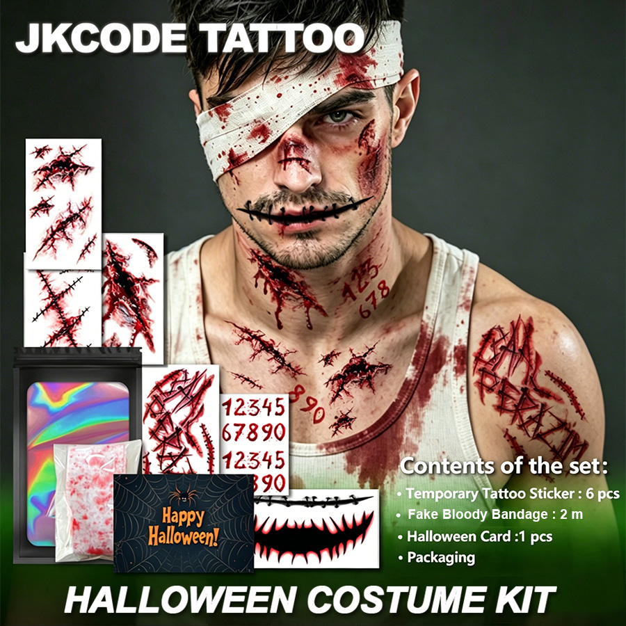 Men Accessories Combo Gift - Halloween-horrorkostuums, Halloween-tatoeage-geschenkdoos | Horror Tattoo Set,